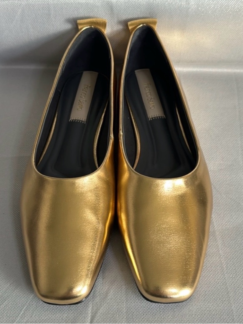 Franco Sarto Metallic Gold Square-Toe Flats in EUC